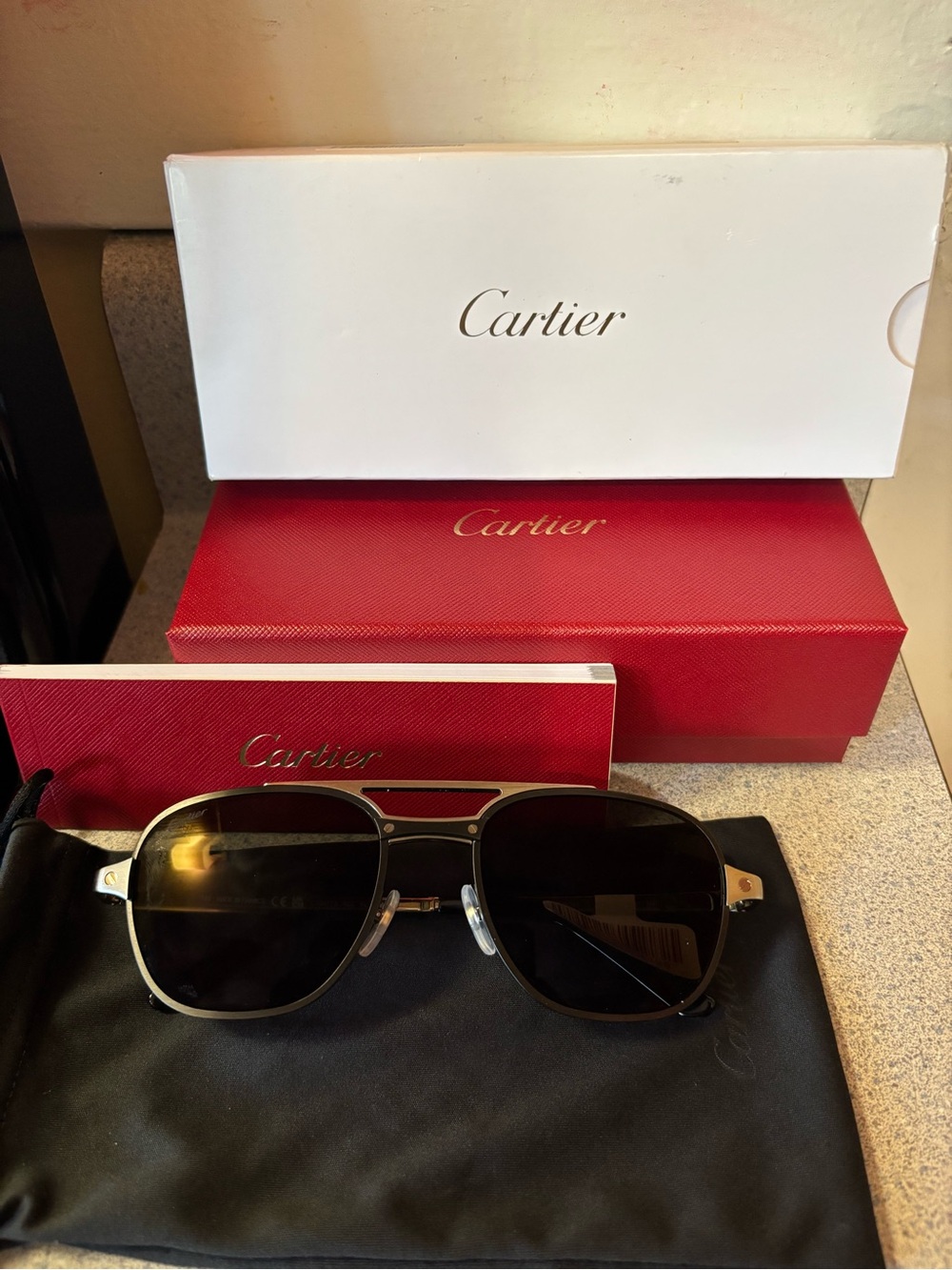 Cartier Men’s Sunglasses Black Lenses with Gold Frame Trim